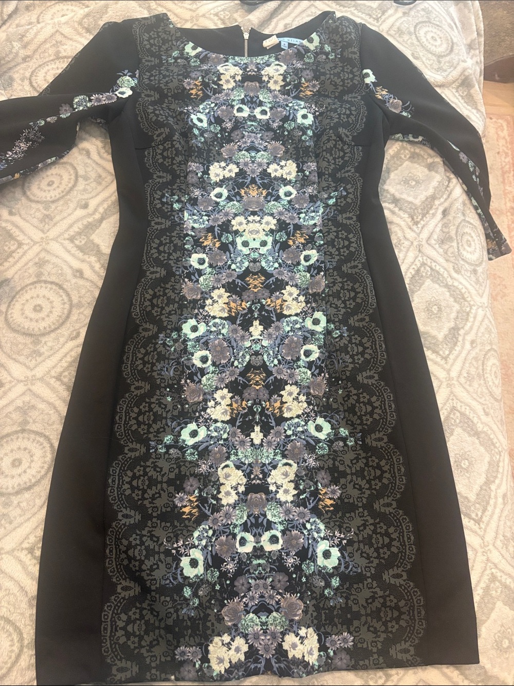 ANTONIO MELANI Black Floral-Panel Midi Dress